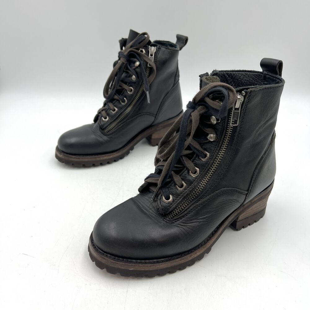ASH Black Leather Lug Sole Boots Lace Up Moto Ankle Booties